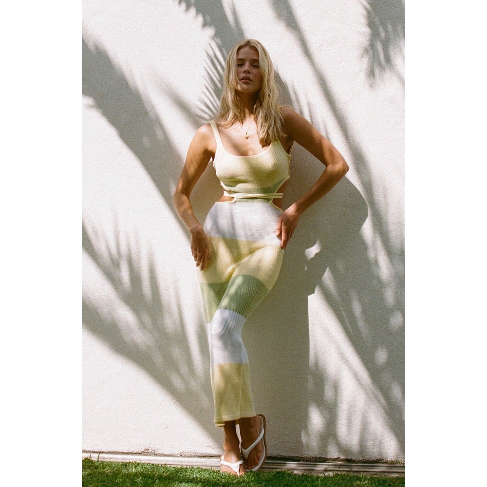 SABO London Knit Dress Citrus XS Resort Beach Cutout Colorblock Open Back
